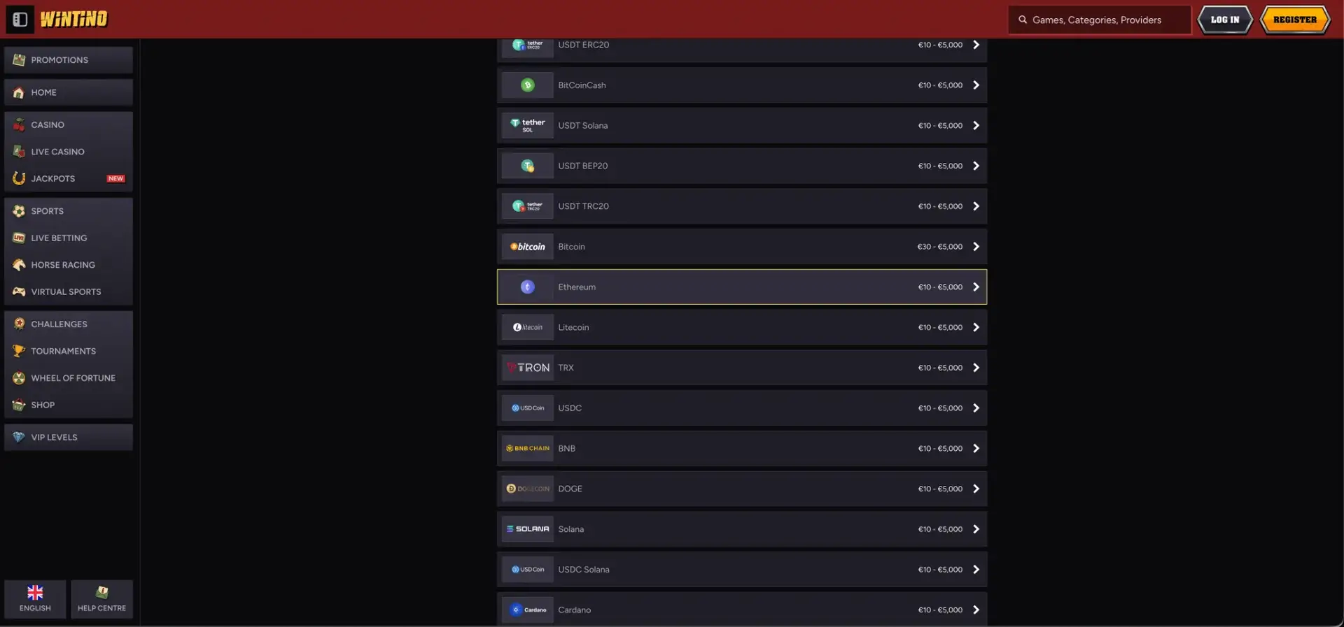 More Wintino deposit methods